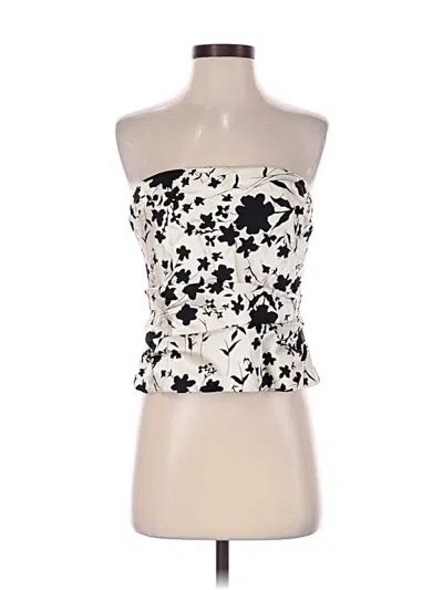 Pre-owned Kay Unger Sleeveless Silk Top Ivory Floral Pattern Strapless Neckline Tops