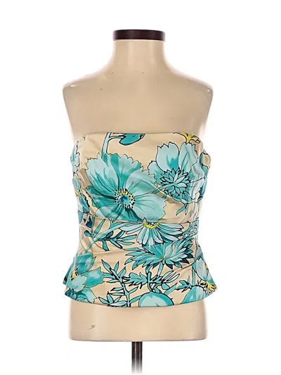 Pre-owned Kay Unger Sleeveless Silk Top Teal Strapless Neckline Tops In Blue