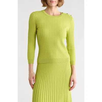 Kay Unger Sportswear Button Shoulder Rib Knit Sweater