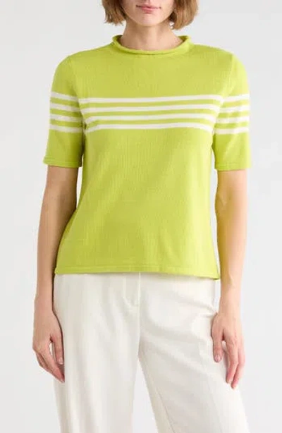 Kay Unger Sportswear Stripe Short Sleeve Sweater
