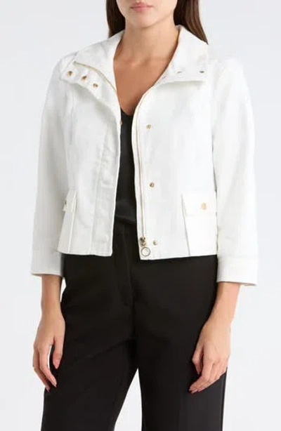 Kay Unger Sportswear Zip Front Moto Jacket In White