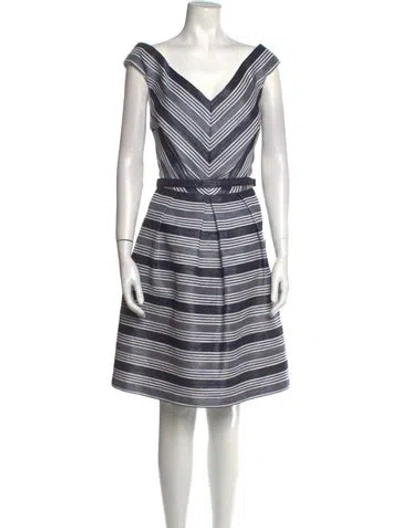 Pre-owned Kay Unger Striped Knee-length Dress W/ Tags In Blue