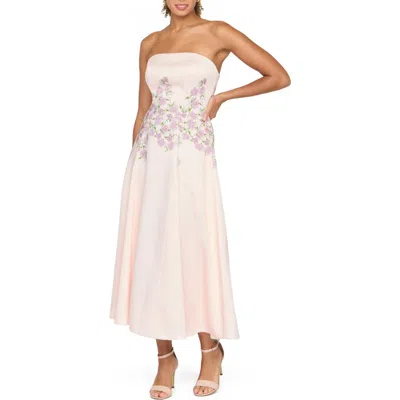 Kay Unger Tabitha Embroidered Strapless Midi Dress In Neutral