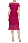 Kay Unger Tatum Floral Lace Midi Cocktail Dress In Sangria