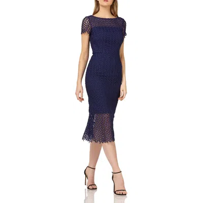 Kay Unger Tatum Womens Embroidered Midi Cocktail And Party Dress