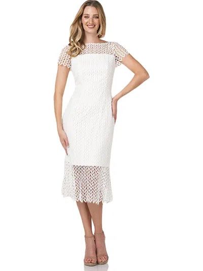 Kay Unger Tatum Womens Embroidered Midi Cocktail And Party Dress In Multi
