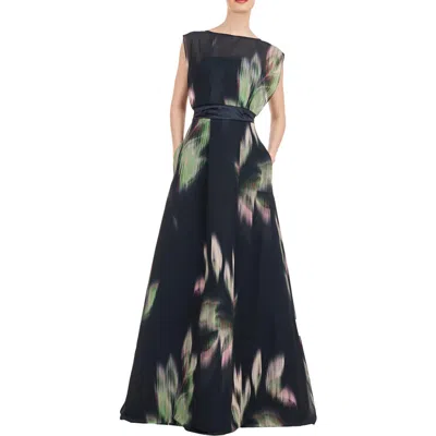 Kay Unger Tess A-line Gown In Black/green