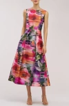 Kay Unger Tessa Watercolor Floral Midi A-line Dress In Multi