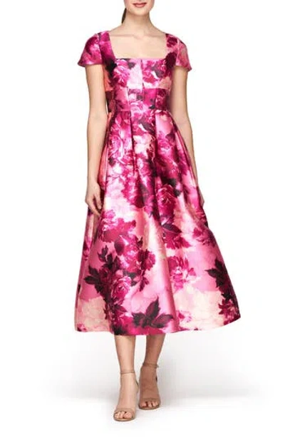 Kay Unger Tierney Floral Midi Dress In Pink Rose