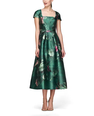 Kay Unger Tierney Tea Length Dress In Green