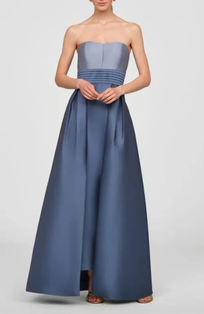 Kay Unger Trina Strapless Two Tone Mikado Walk Thru Gown In Blue