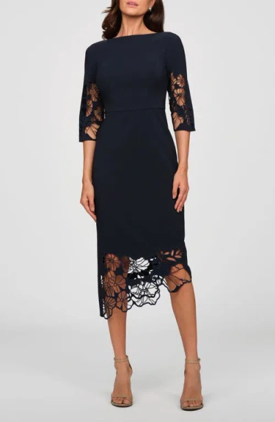 Kay Unger Vanna Lace Sheath Dress In Blue