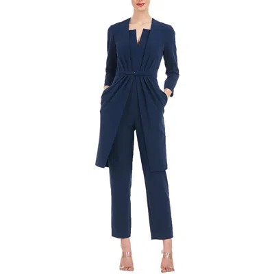 Kay Unger Velma Womens Buckle Polyester Jumpsuit In Blue