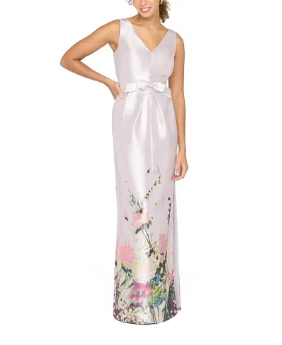 Kay Unger Wendy Metallic Floral Gown In White