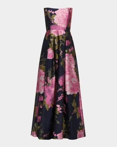 Kay Unger Willow Floral Metallic Organza Gown