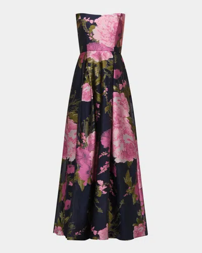 Kay Unger Willow Floral Metallic Organza Gown In Pink