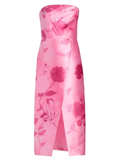 Kay Unger Addison Floral Strapless Sheath Midi Dress In Pink