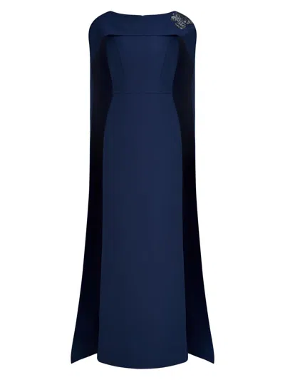 Kay Unger Women's Alexandria Embellished Crepe Cape Gown In Blue