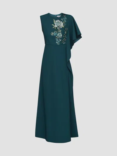 Kay Unger Women's Alisha Floral-embroidered Caftan Gown In Deep Teal