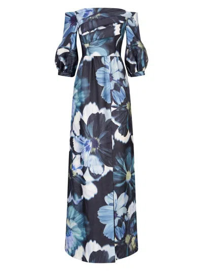 Kay Unger Women's Alison Floral Off-the-shoulder Gown In Blue