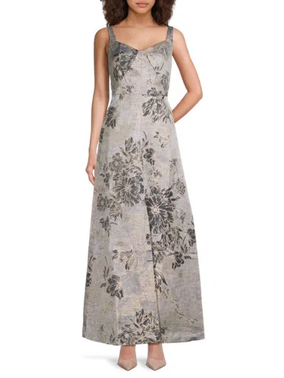Kay Unger Women's Amelia Metallic Floral Sleeveless Gown In White