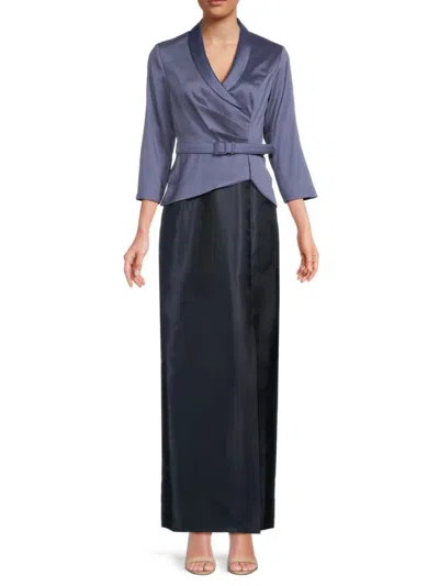 Kay Unger Women's Annabeth Colorblocked Belted Column Gown In Brown