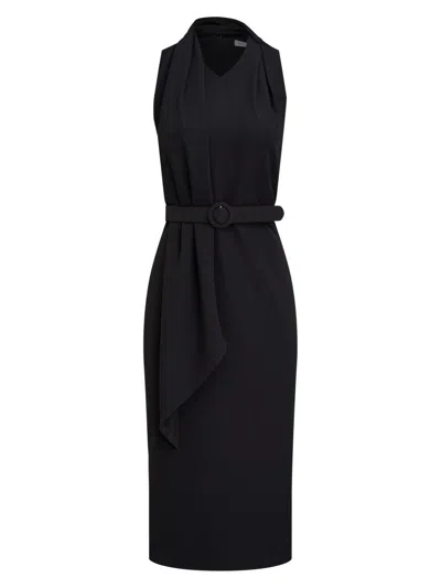Kay Unger Women's Annika Crepe Belted Sleeveless Midi-dress In Black