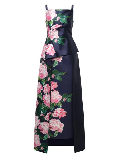 Kay Unger Women's Blaire Hydrangea Walk-thru Gown In Blue