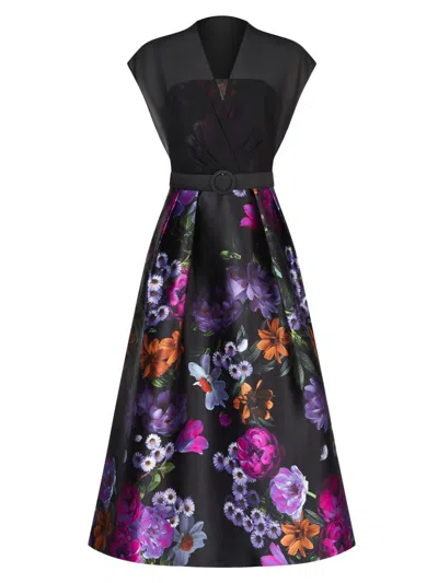 Kay Unger Women's Brigid Peony Bouquet Print Cocktail Dress In Black