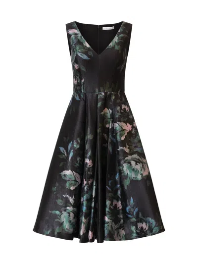 Kay Unger Women's Brooke Floral Mikado Fit & Flare Midi-dress In Black