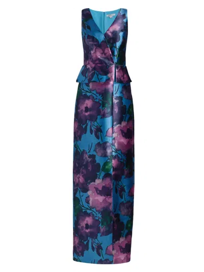 KAY UNGER WOMEN'S CELESTE FLORAL MIKADO COLUMN GOWN