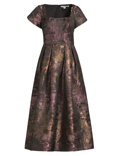 Kay Unger Women's Charlotte Metallic Tea-length Dress In Brown