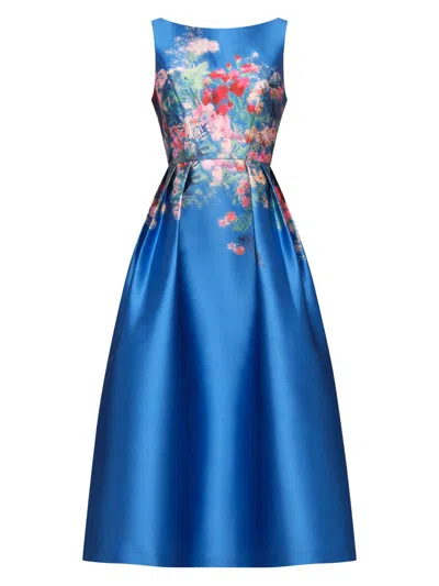 Kay Unger Women's Dina Floral Tea-length Dress In Oxford Blue