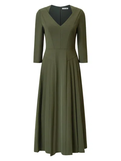 Kay Unger Enola Pleated Stretch Crepe Midi Dress In Green