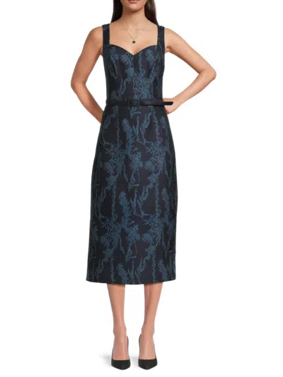 Kay Unger Women's Floral Jacquard Sleeveless Midi-dress In Blue