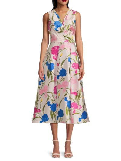 Kay Unger Women's Floral Print Sleeveless A-line Midi-dress In White