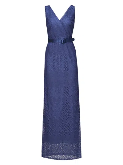 KAY UNGER WOMEN'S HENDRIX BELTED LACE COLUMN GOWN