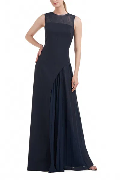 Kay Unger Women's Illusion Chiffon Underlay Dress In Navy Blue