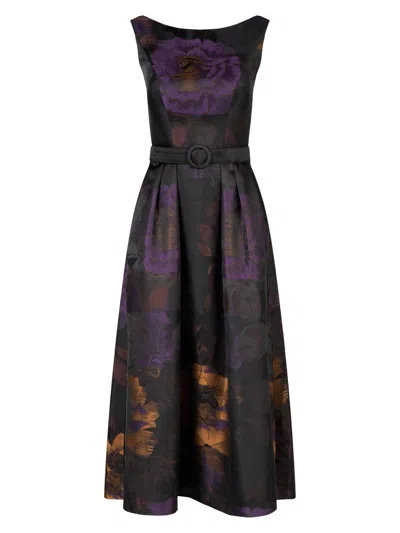 Kay Unger Women's Ilsa Floral Jacquard Belted Cocktail Dress In Purple