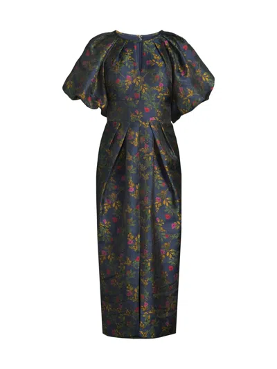 Kay Unger Women's Jolie Pleated Tea-length Dress In Blue