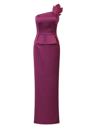 Kay Unger Kiara One-shoulder Gown In Purple