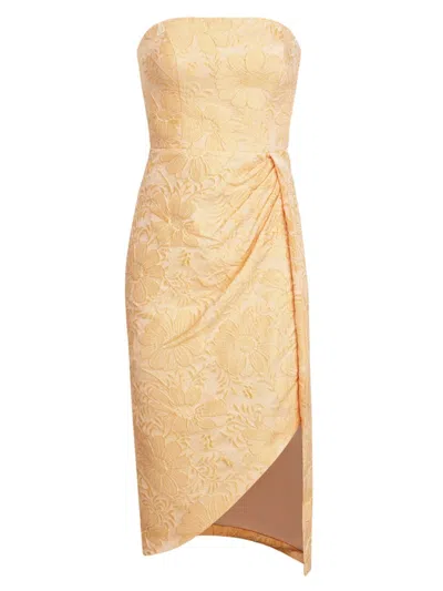 Kay Unger Lucy Floral Jacquard Strapless Dress In Yellow
