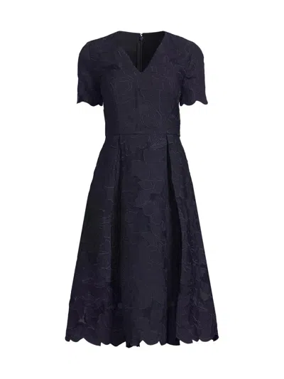 Kay Unger Luna Embroidered Midi Dress In Black