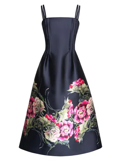 Kay Unger Women's Margot Floral Mikado Midi-dress In Blue