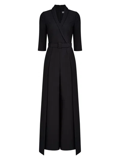 Kay Unger Women's Marta Stretch Crepe Belted Walk-through Jumpsuit In Black