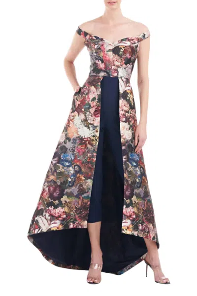 Kay Unger Women's Mikado Skirt With Stretch Crepe Pant In Desert Rose Multi