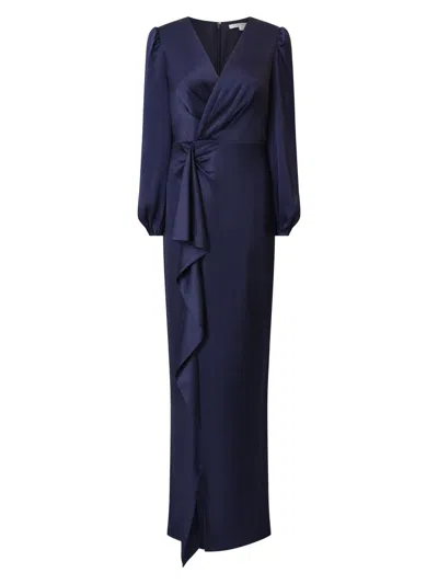 Kay Unger Women's Nia Draped Hammered-charmeuse Surplice Gown In Blue