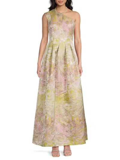 Kay Unger Women's One-shoulder Abstract Brocade A-line Gown In Multi