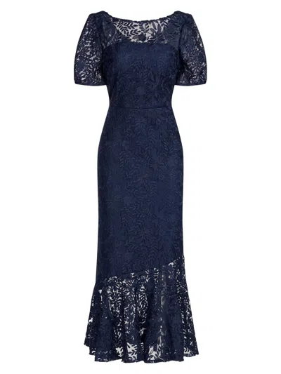 Kay Unger Women's Portia Floral Lace Midi-dress In Blue