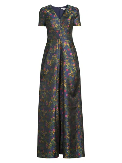 Kay Unger Women's Rochelle Floral V-neck Gown In Blue